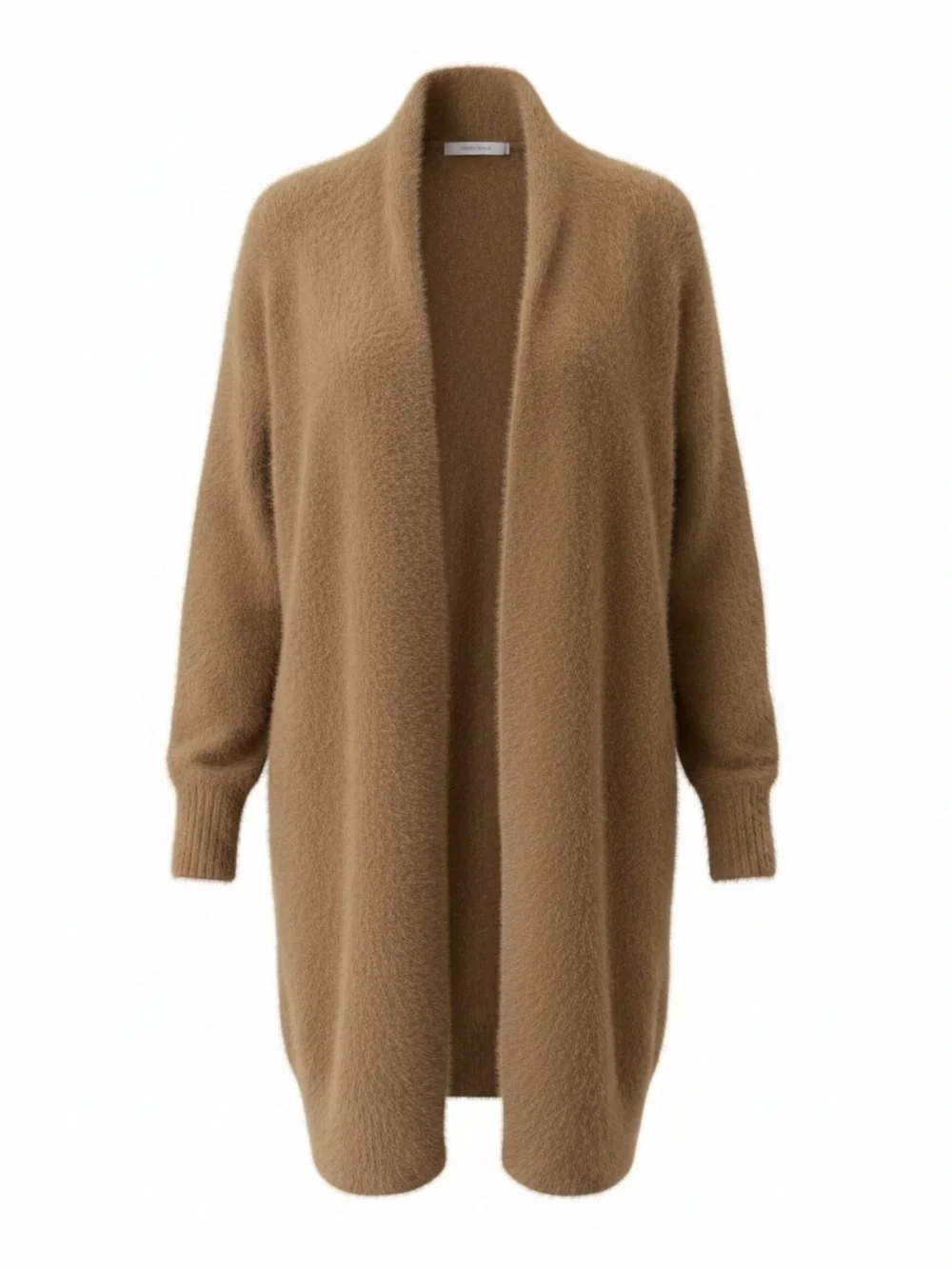 EUC Rachel Zoe Fuzzy Longline Open Front Cardigan Camel Cozy Knit Sweater XS
